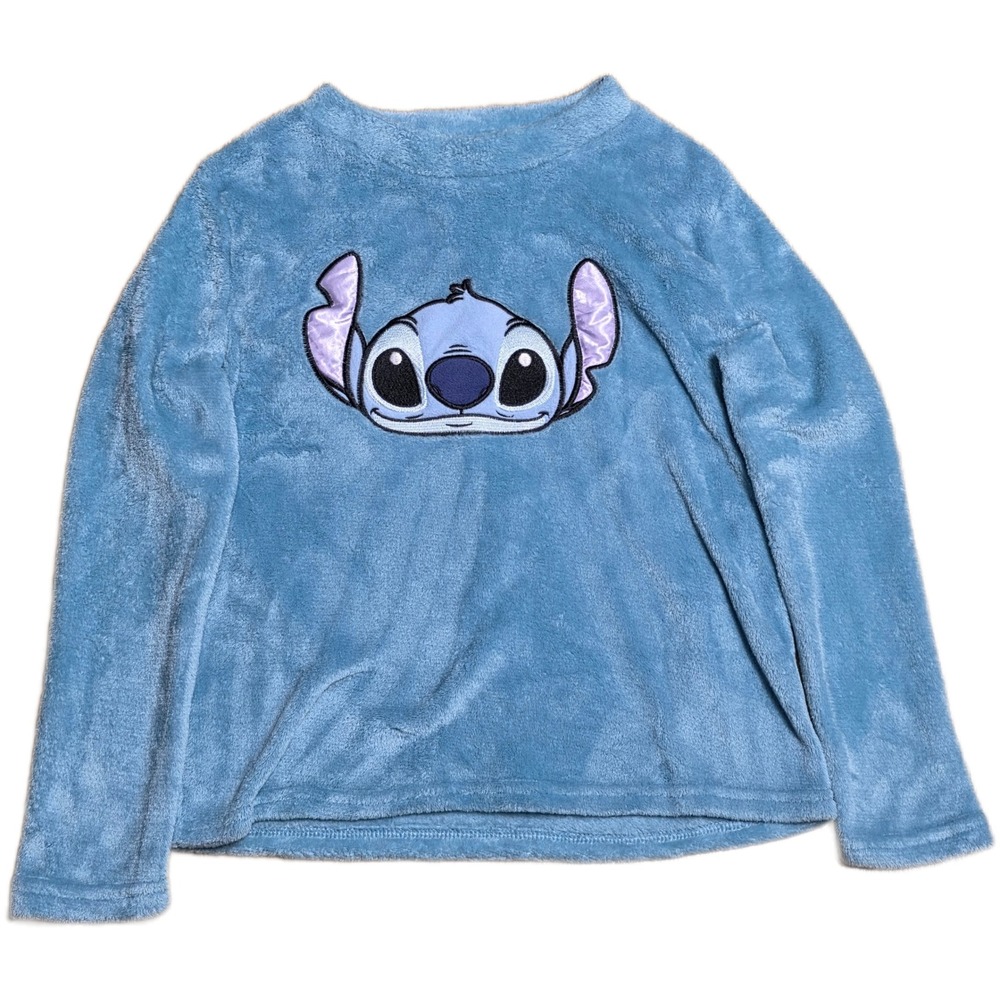 Disney 100 Stitch Plush Sleepwear Top Girls Size S (4-6) Blue Fleece Long Sleeve